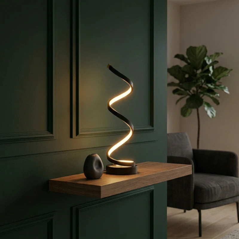 Spiral LED Table Lamp: Modern Bedside Night Light, 3 Colours, Dimmable, USB Powered
