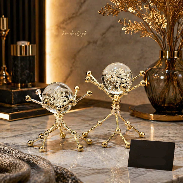 Modern Luxury Crystal Orb Sculpture – Abstract Metal Table Decor (Available in 2 Sizes)