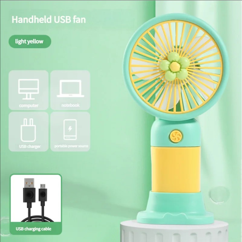 Portable Mini Rechargeable USB Handheld Fan with Desktop Stand – Personal Cooling Fan (Random Color)
