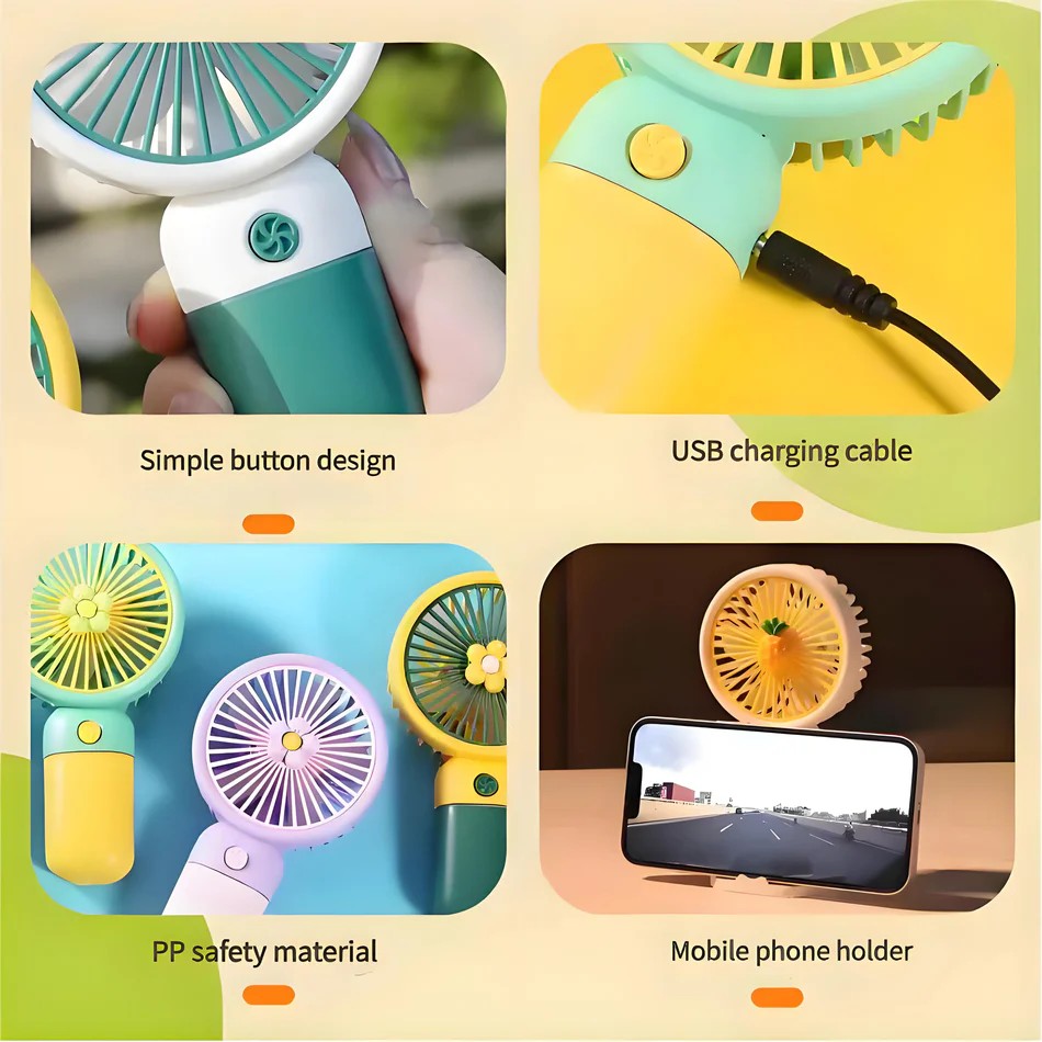 Portable Mini Rechargeable USB Handheld Fan with Desktop Stand – Personal Cooling Fan (Random Color)