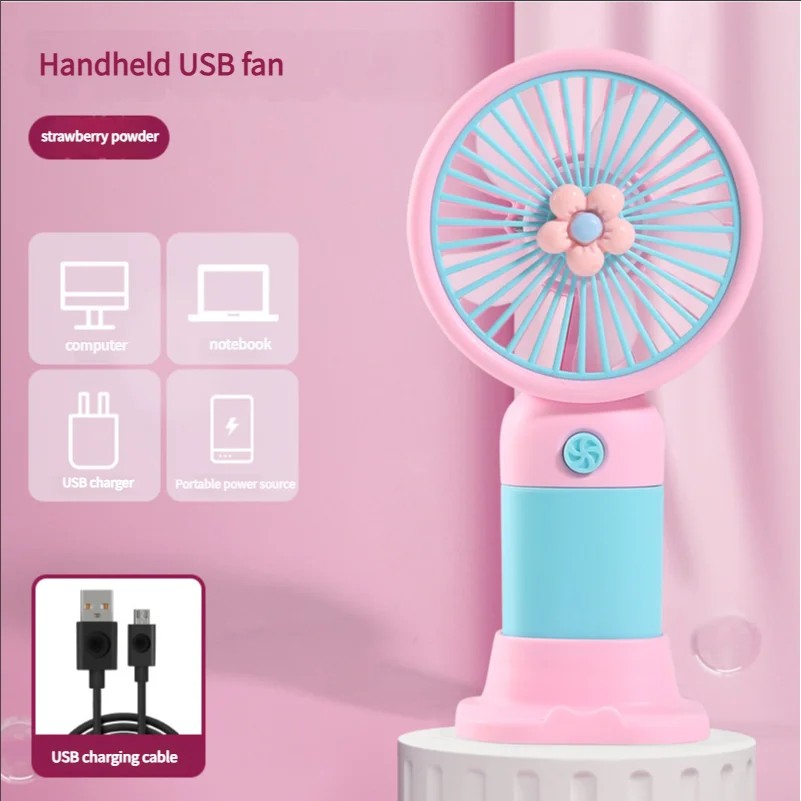 Portable Mini Rechargeable USB Handheld Fan with Desktop Stand – Personal Cooling Fan (Random Color)