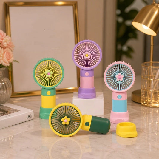 Portable Mini Rechargeable USB Handheld Fan with Desktop Stand – Personal Cooling Fan (Random Color)