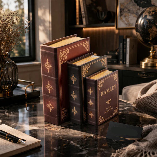 Premium 3-Piece Wooden Book Storage Box Set – Vintage-Style Decorative Organizer for Home Décor