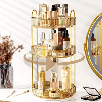 Premium 3-Tier Rotating Cosmetic Organizer – Spacious Makeup Storage & Display Rack
