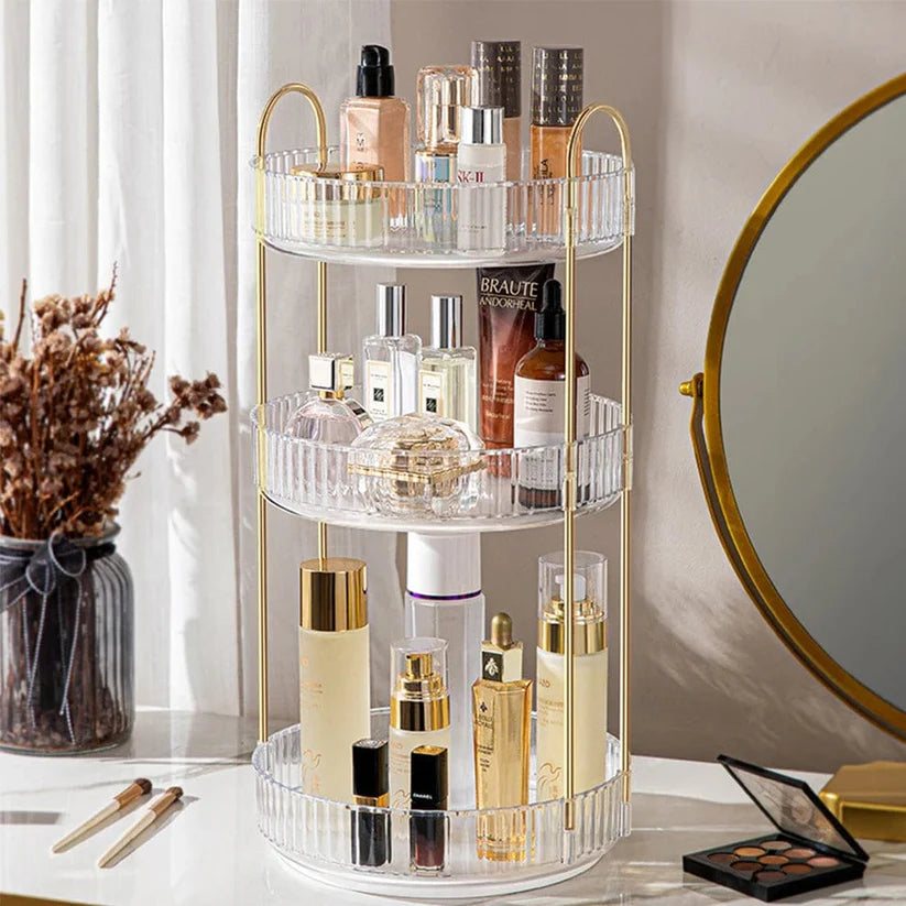 Premium 3-Tier Rotating Cosmetic Organizer – Spacious Makeup Storage & Display Rack