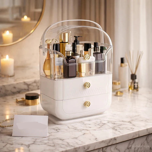 Premium Clear Cosmetic Organizer Box with Drawer – Elegant Makeup & Skincare Storage Solution