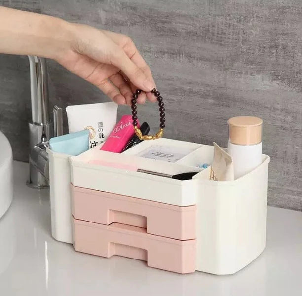 Premium Dual-Layer Cosmetic Organizer Box – Elegant 24cm Vanity Storage Drawer