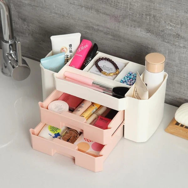 Premium Dual-Layer Cosmetic Organizer Box – Elegant 24cm Vanity Storage Drawer