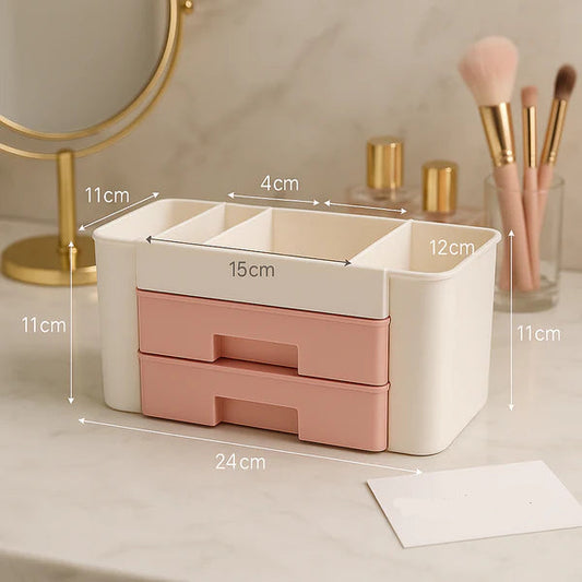 Premium Dual-Layer Cosmetic Organizer Box – Elegant 24cm Vanity Storage Drawer