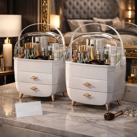 Premium Dustproof Cosmetic Organizer Box with Drawers – Elegant Vanity Makeup Storage Solution