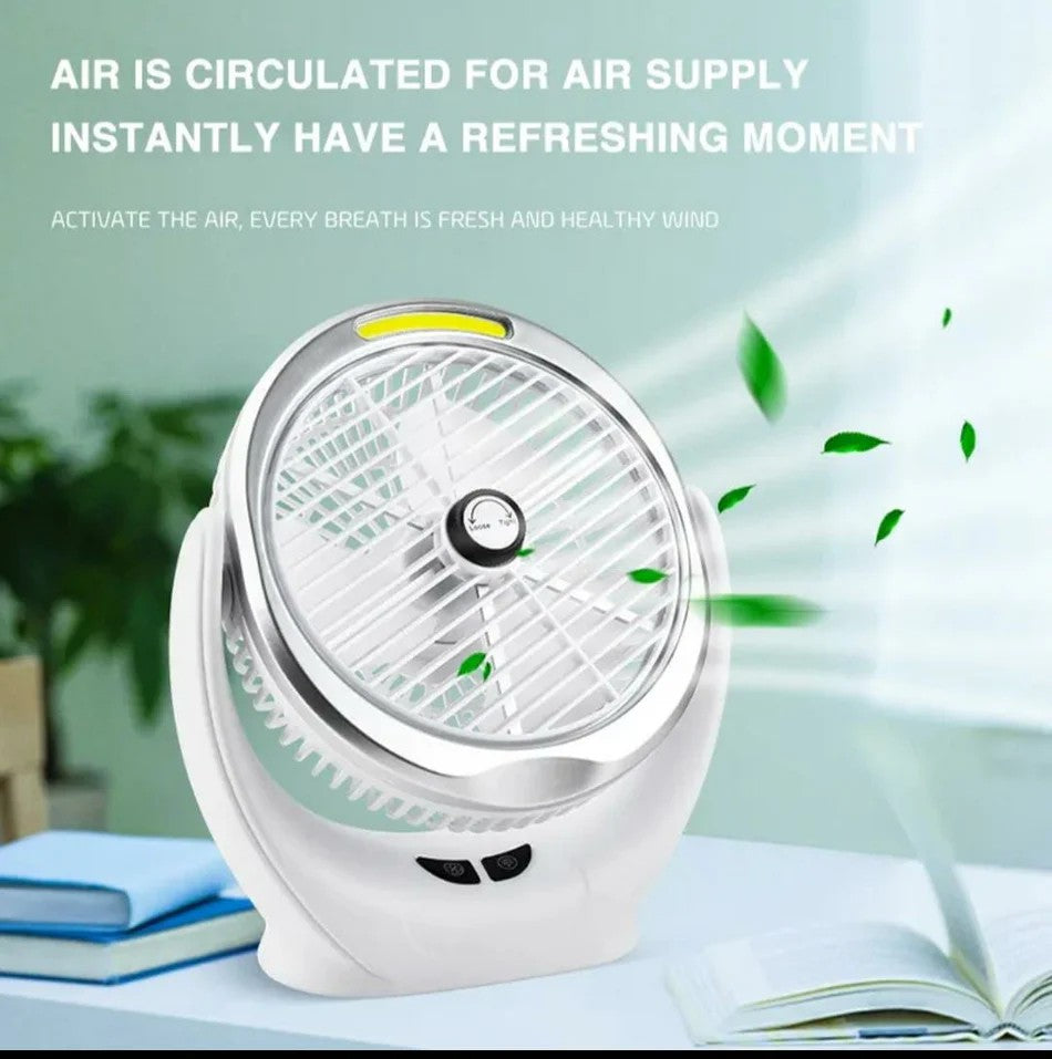 Rechargeable Desktop Fan with COB LED Light – Portable Cooling Fan & Emergency Light