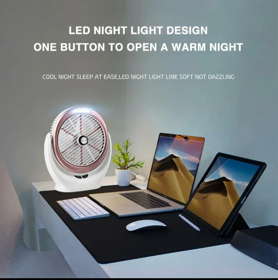 Rechargeable Desktop Fan with COB LED Light – Portable Cooling Fan & Emergency Light