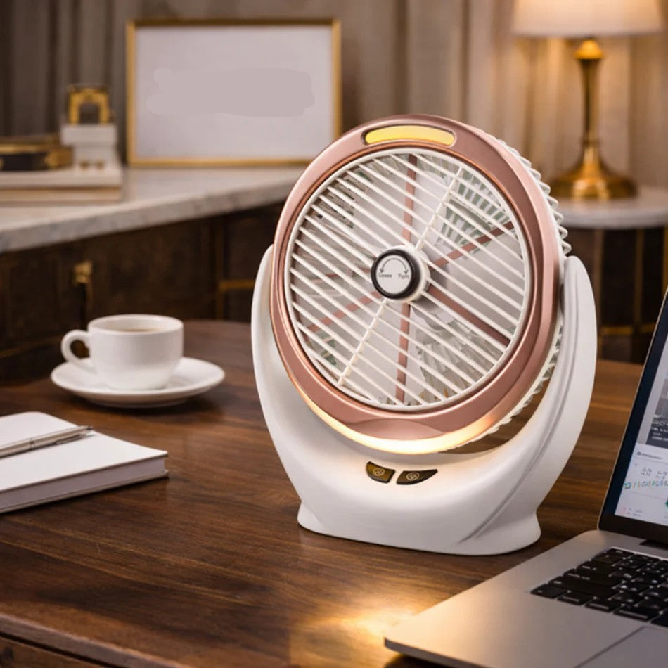 Rechargeable Desktop Fan with COB LED Light – Portable Cooling Fan & Emergency Light