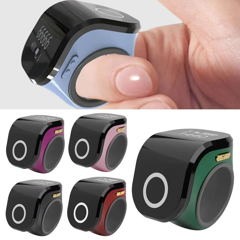 Smart Zikr Ring Rechargeable Digital Tasbih – HD LED Display with Mobile App Sync for Prayer & Dhikr