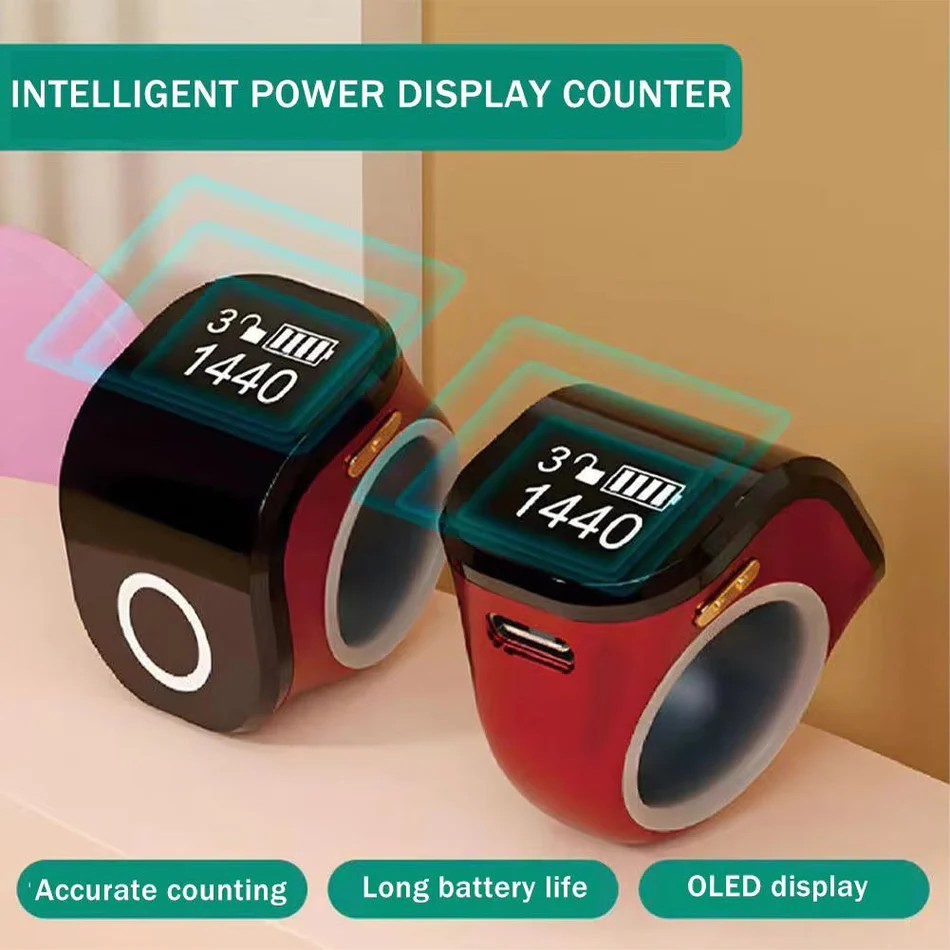 Smart Zikr Ring Rechargeable Digital Tasbih – HD LED Display with Mobile App Sync for Prayer & Dhikr